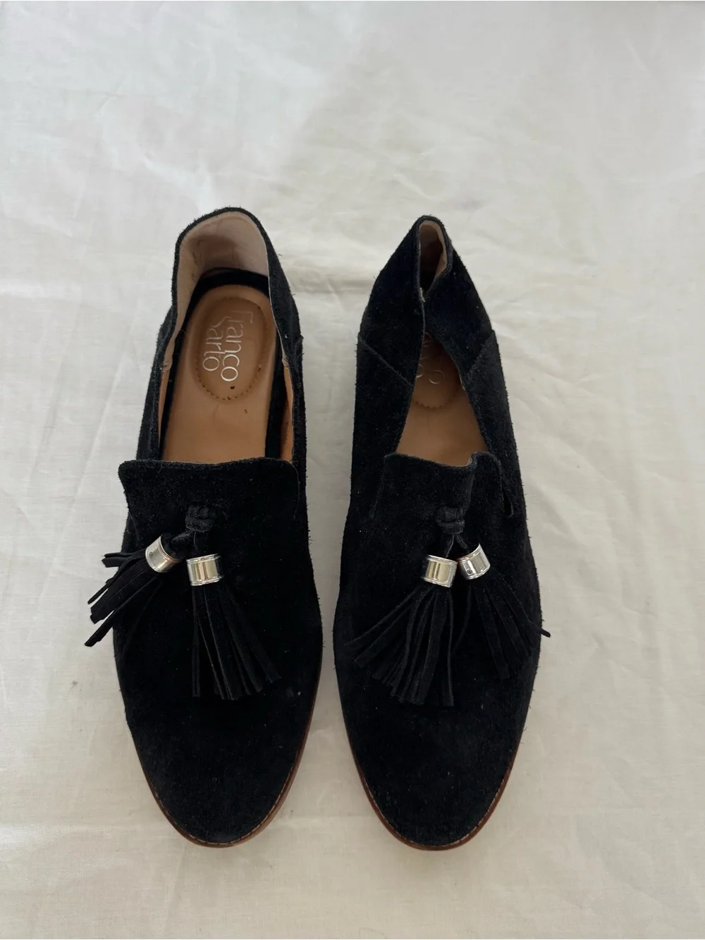Franco Sarto Black Suede Tassel Loafers 8.5M